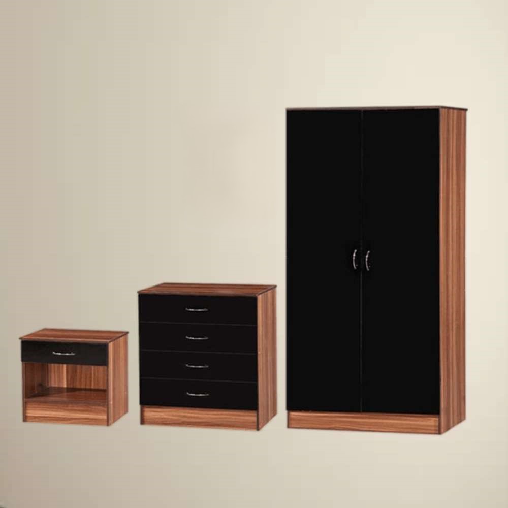 3-Piece Standard 2 Door Wardrobe Set in Black _ Walnut 3-Piece Standard 2 Door Wardrobe Set in Black
