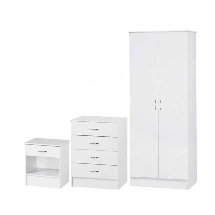 3-Piece Standard 2 Door Wardrobe Set in White