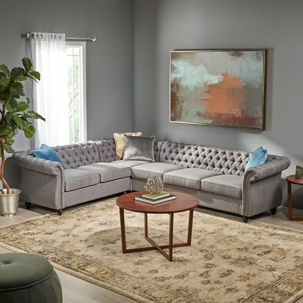 Amberside 6 Seater Fabric Tufted Sectional Sofa
