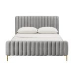 Angela Channel Tufted Velvet Bed in Grey