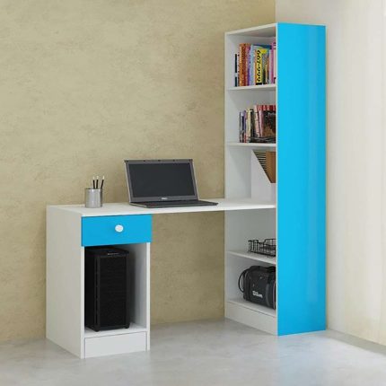 Austin Study Table with BookShelf in Azure Blue