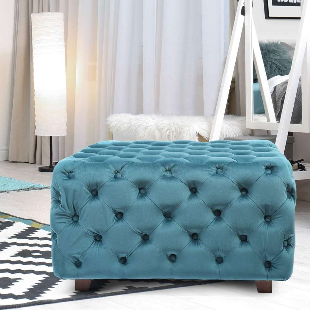 TEAL Square Tufted Fabric, Bench 2 TEAL Square Tufted Fabric, Bench