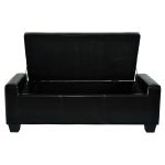 Black Faux Leather Storage Ottoman Bench