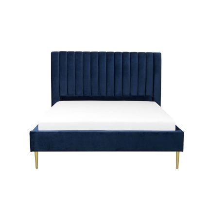Blue Channel Tufted Velvet Bed