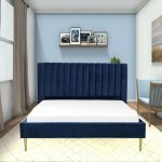 Blue Channel Tufted Velvet Bed