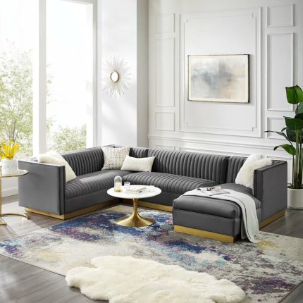 Cecilie Wide Velvet Symmetrical Sectional Sofa