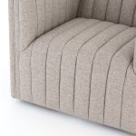 This chairs sloping arms and thick reversible seat cushion with sinuous no-sag springs. Highlighted by double material, this chair will add comfort and beauty to any room.