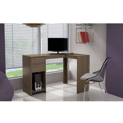 Corner L-Shape Computer Table in Walnut