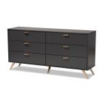 Dark Grey and Gold Finished 6-Drawer Dresser