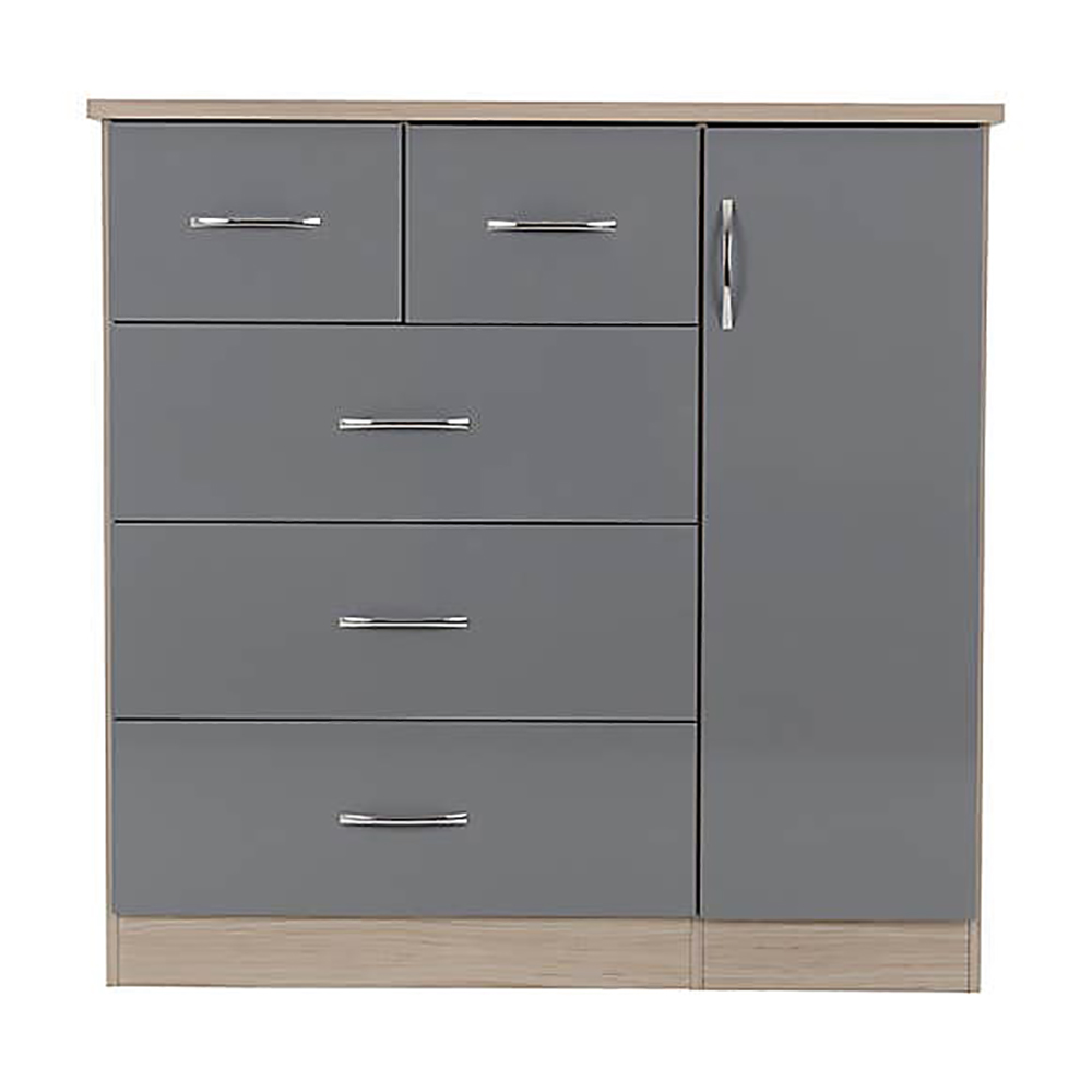 Fatima Grey 5 Drawer Compact Wardrobe 1 Fatima Grey 5 Drawer Compact Wardrobe