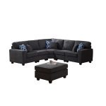 Gray Woven 6Pc Modular Sectional Sofa with Ottoman