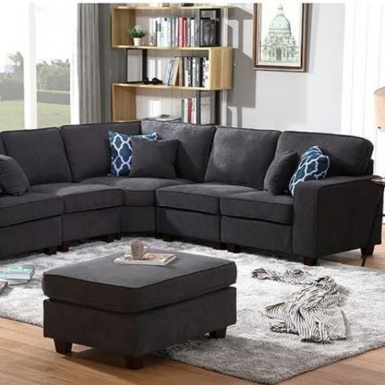 Gray Woven 6Pc Modular Sectional Sofa with Ottoman