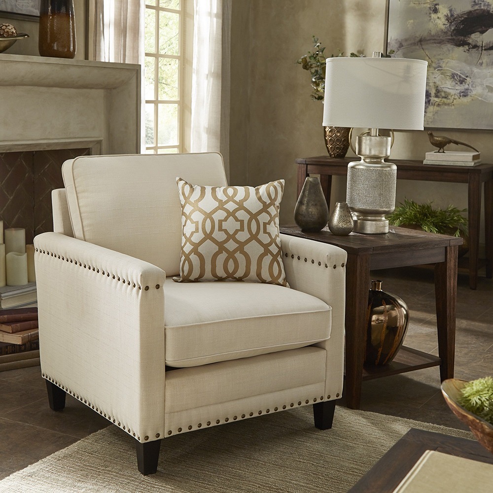 Hersfeld Ivory Fabric Chair with Nailhead Trim 1 Hersfeld Ivory Fabric Chair with Nailhead Trim