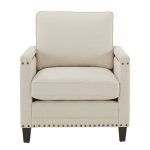 Hersfeld Ivory Fabric Chair with Nailhead Trim