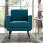 Mid-century Peacock Blue Linen Arm Chair
