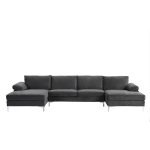Modern XL Velvet Upholstery U-Shaped Sectional Sofa
