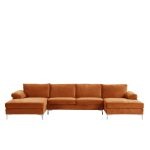 Modern XL Velvet Upholstery U-Shaped Sectional Sofa