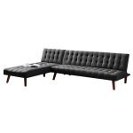 Reversible Sectional Sofa Sleeper Black Fabric With Wood Legs