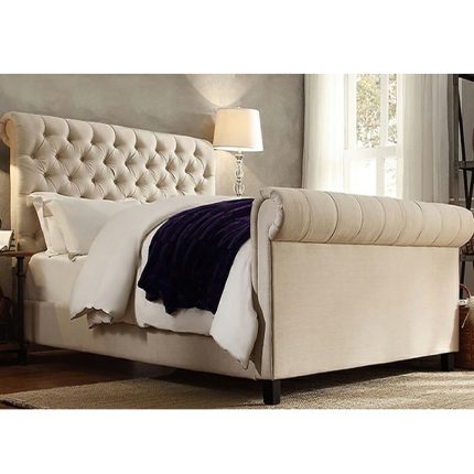 Rolled Tufted Headboard Bed