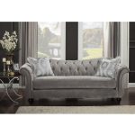 Royal style tufted sofa in light mocha fabric
