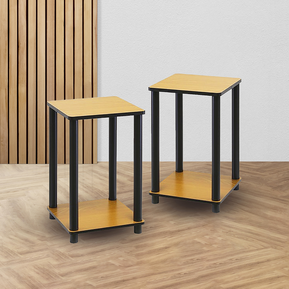 Empty minimal room interior design with fishbone flooring Set of 2 Wooden End Tables
