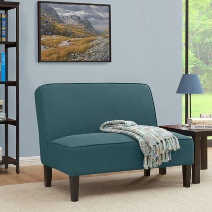 Shoshone Caribbean Blue Linen Armless Settee