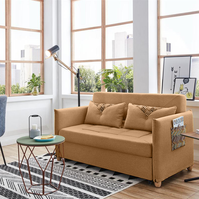 fsh-lightbrown Small Loveseat Sofa Bed with Pull-Out Feature for Living Room